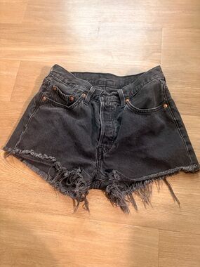 Levi's Black Distressed Frayed Hem 501 Shorts